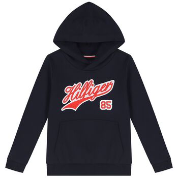 Boys Navy Blue Logo Hooded Top