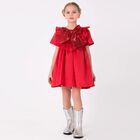 Girls Red Bow Satin Dress, 3, hi-res