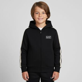 Boys Black Logo Hooded Zip Up Top