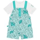 Baby Boys White & Green Dungaree Set , 1, hi-res