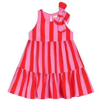 Girls Pink & Red Striped Dress