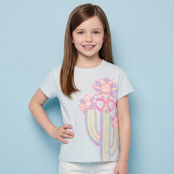 Girls Blue Catcus T-Shirt