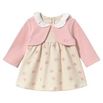 Baby Girls Pink & Beige Embroidered Dress