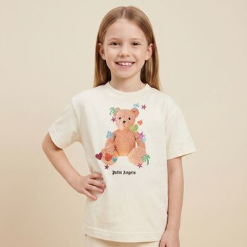 Girls Ivory Teddy Bear Logo T-Shirt