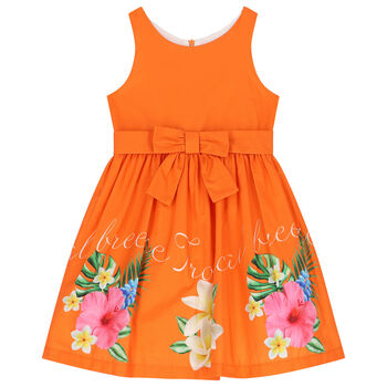 فستان بطبعة الزهور باللون البرتقالي