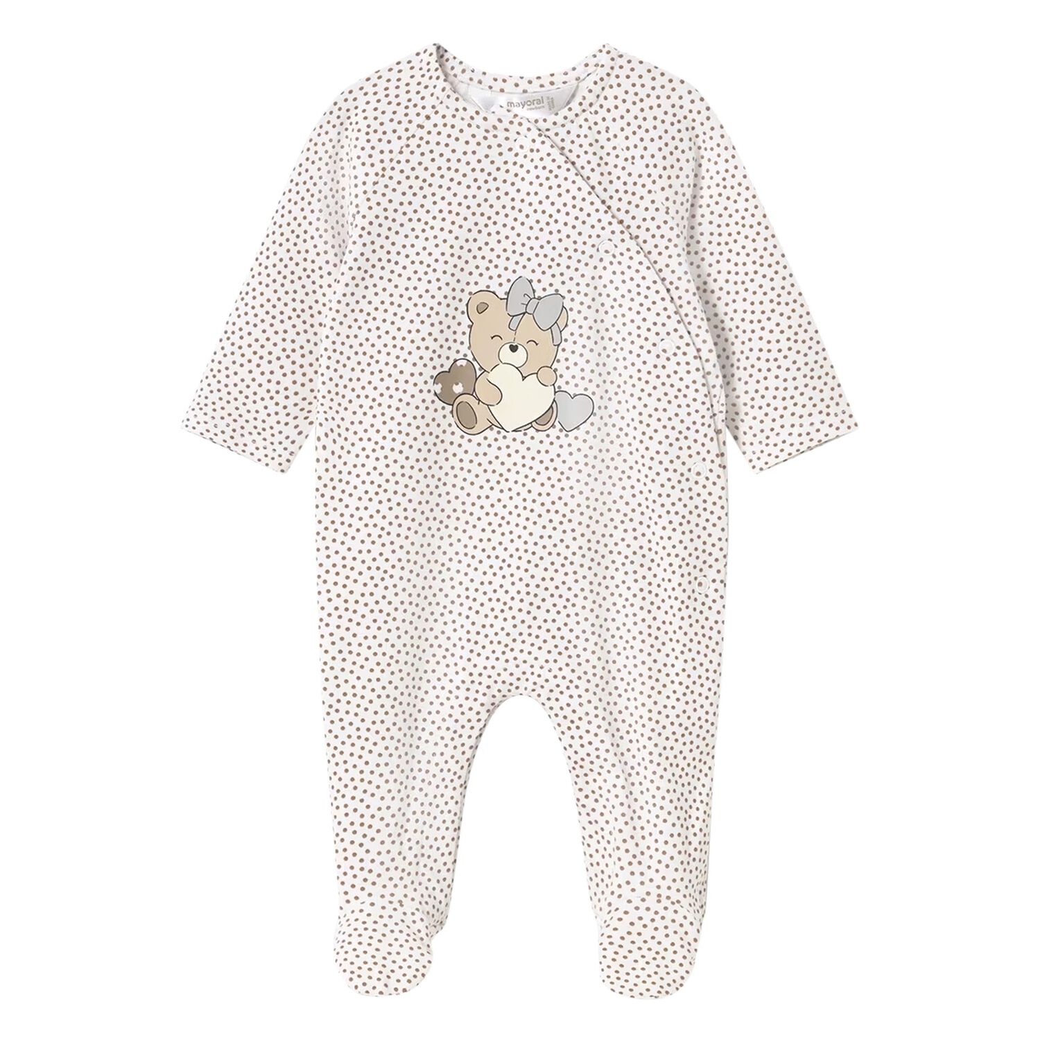 Baby Girls Beige Bear & Hearts Babygrow, 2, hi-res