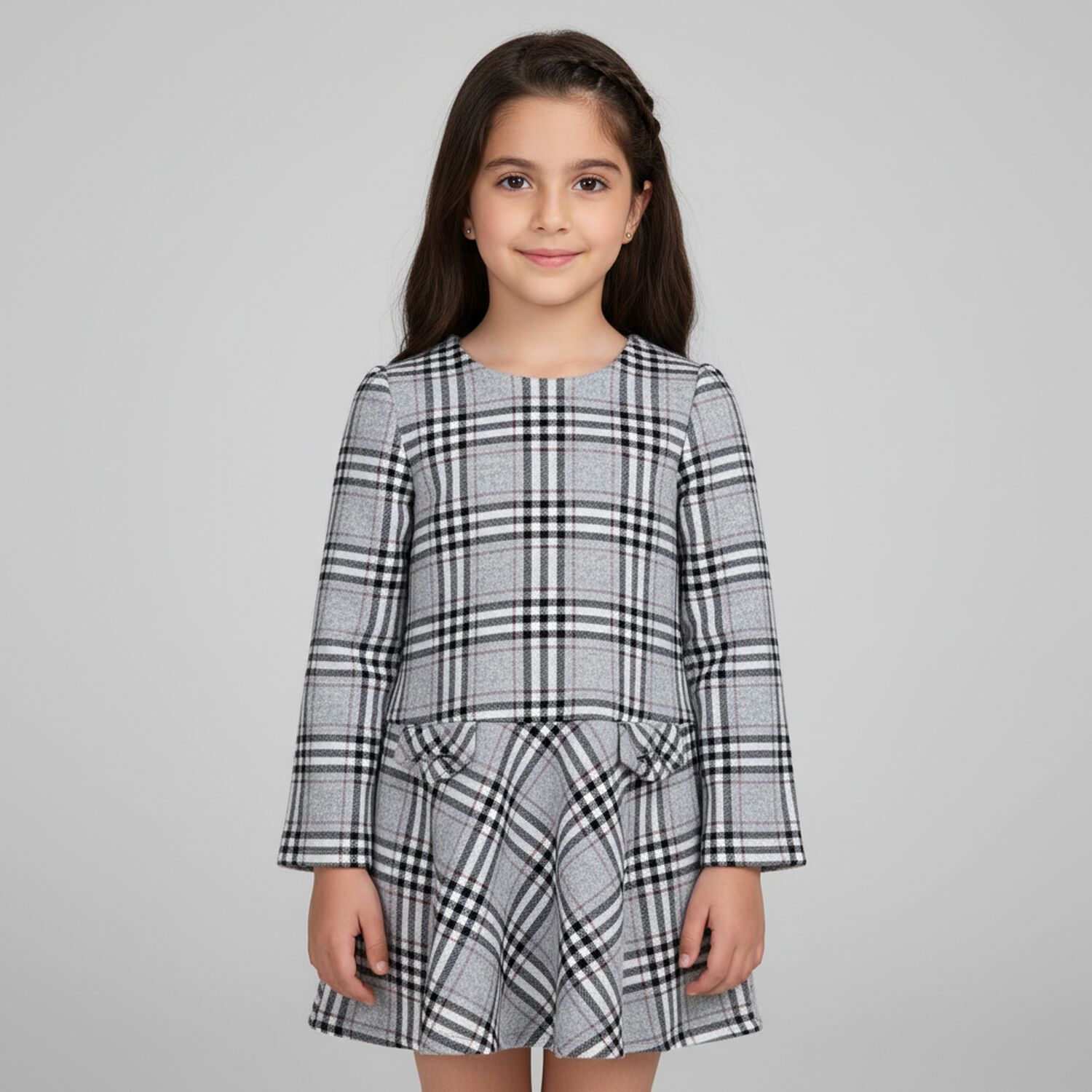 Girls Grey & Red Check Dress, 1, hi-res image number null