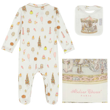 Baby Girls Ivory & Pink Carousel Babygrow Gift Set