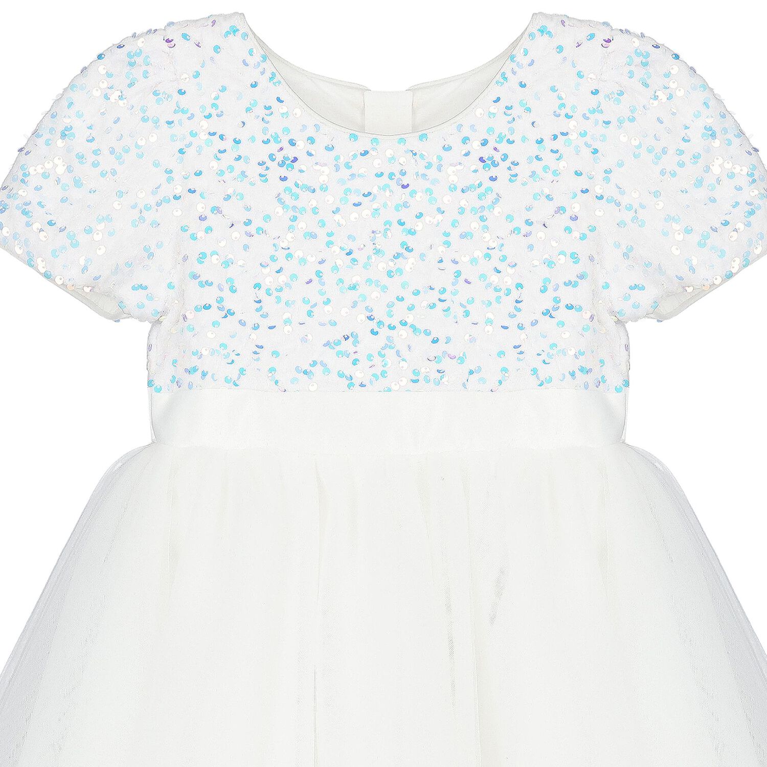Girls White Sequin Tulle Dress, 1, hi-res image number null