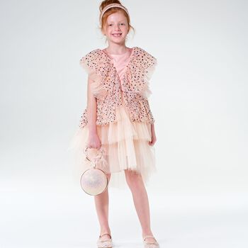 Girls Pink Embellished Tulle Dress