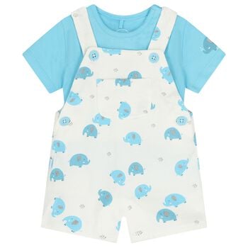 Baby Boys Turquoise & White Dungaree Set