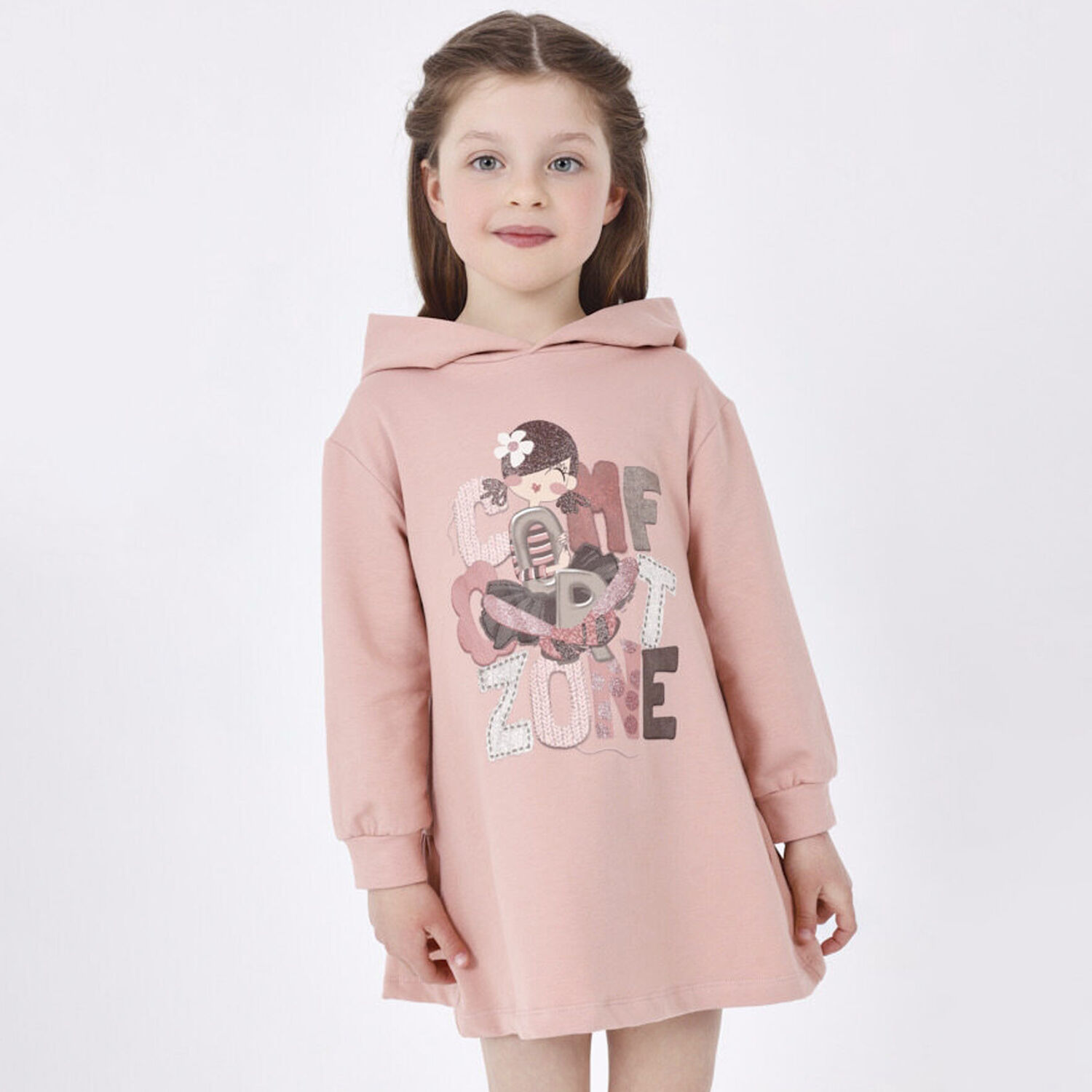 Girls Pink Hooded Dress, 2, hi-res image number null