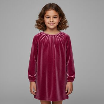 Girls Pink Sparkly Velour Dress