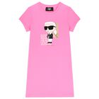 Girls Pink Ikonik Karl Logo Dress, 1, hi-res
