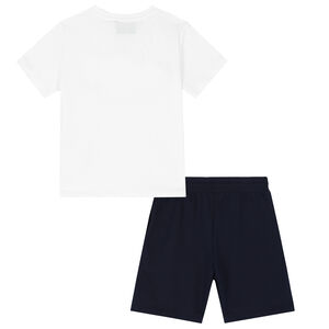 Boys White & Navy Shorts Set