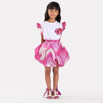 Girls Pink & Purple Marmo Satin Skirt