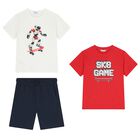 Boys White, Red & Navy Blue Shorts Set, 1, hi-res