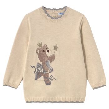 Younger Girls Beige Teddy Bear Knitted Dress
