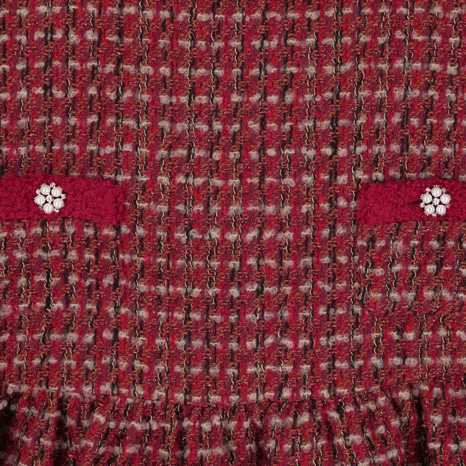 Girls Burgundy Tweed & Boucl&eacute; Dress, 1, hi-res