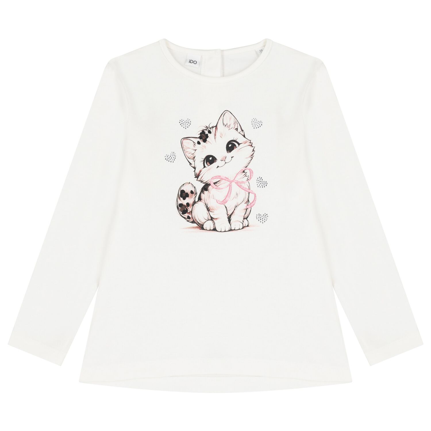 Girls Ivory Cat Long Sleeve Top, 1, hi-res
