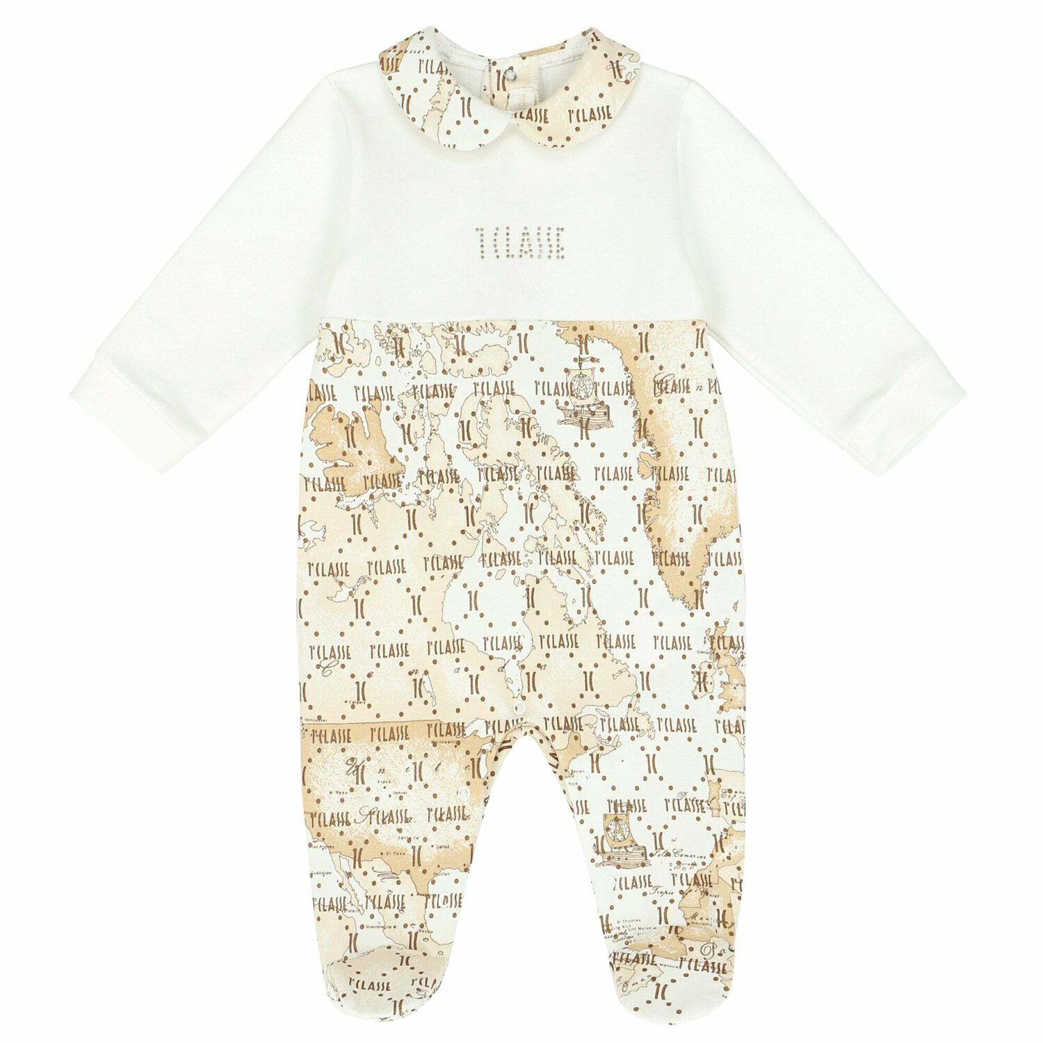White & Beige Geo Map Babygrow, 3, hi-res