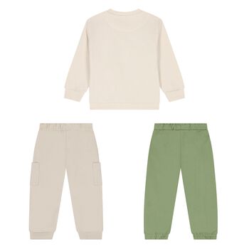 Younger Boys Ivory, Green & Beige Tracksuit ( 3-Piece )