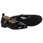 Girls Black Logo Patent Leather Shoes, 1, hi-res