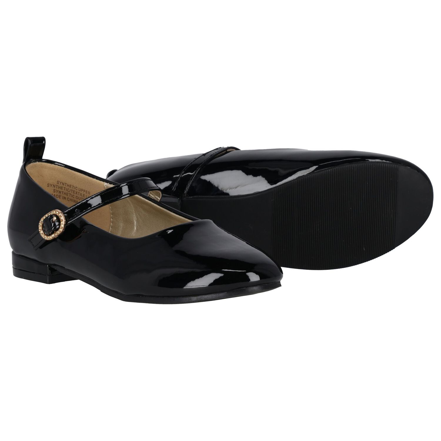 Girls Black Logo Patent Leather Shoes, 1, hi-res image number null
