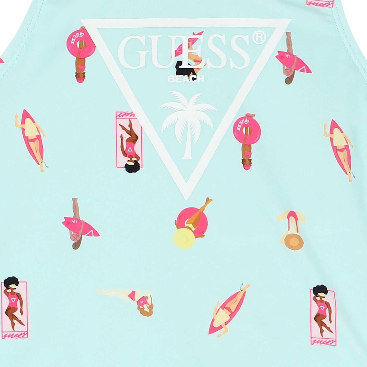 Girls Aqua Printed Logo Swimsuit, 1, hi-res