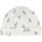 Baby Boys Ivory & Blue Teddy Bear Hat, 1, hi-res