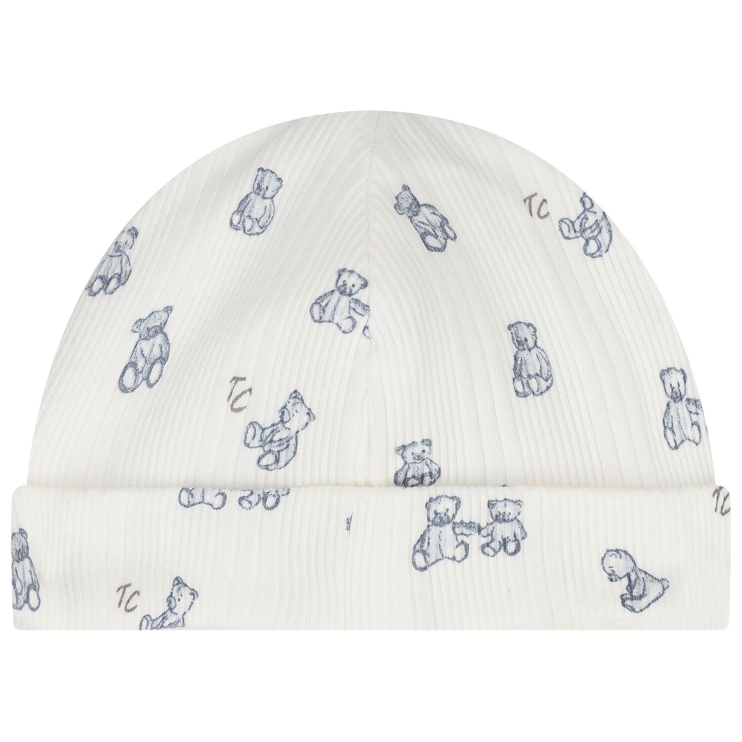 Baby Boys Ivory & Blue Teddy Bear Hat, 1, hi-res