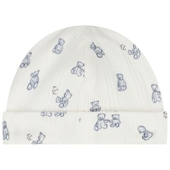 Baby Boys Ivory & Blue Teddy Bear Hat