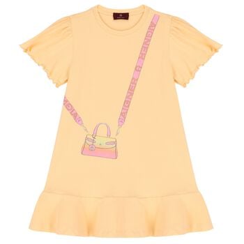 Girls Orange Logo Bag Dress