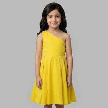 Girls Yellow One Shoulder Dress