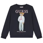Boys Navy Blue Teddy Bear Logo Sweatshirt, 3, hi-res
