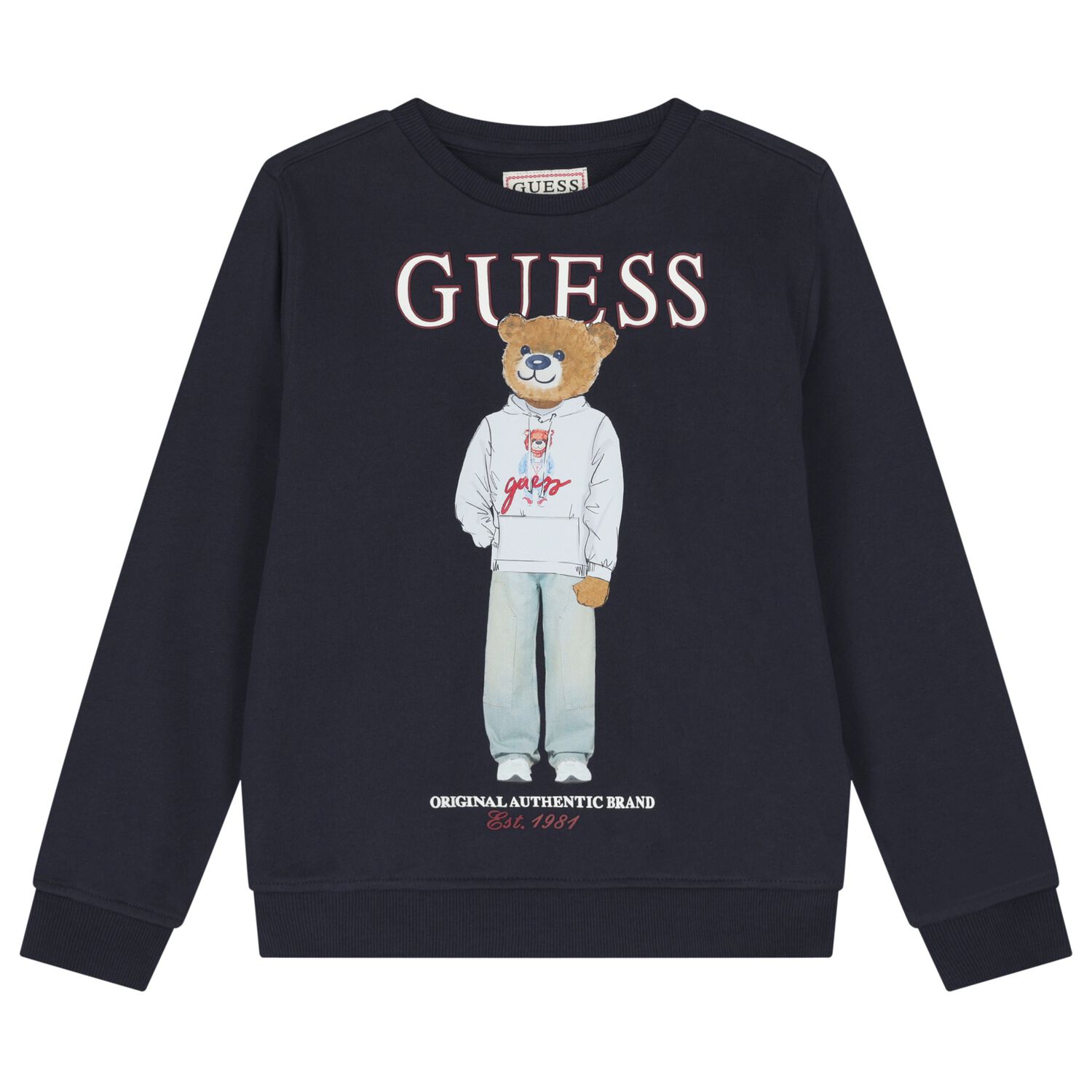 Boys Navy Blue Teddy Bear Logo Sweatshirt, 3, hi-res