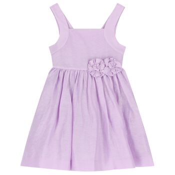 Girls Lilac Flower Linen Dress
