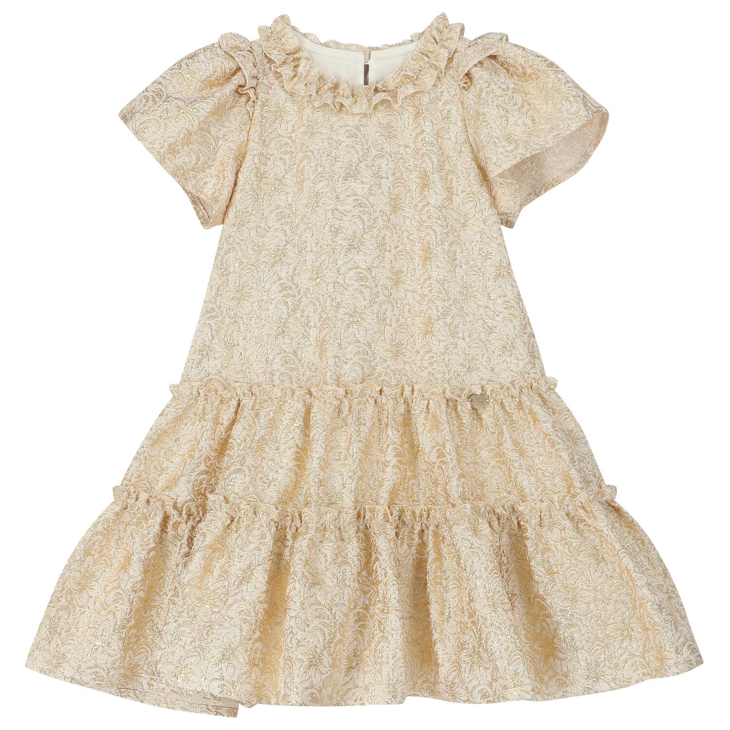 Girls Gold Ruffled Dress, 1, hi-res