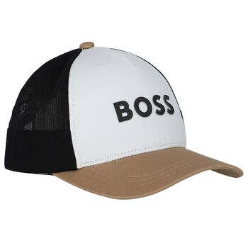 Boys White,Black & Beige Logo Cap