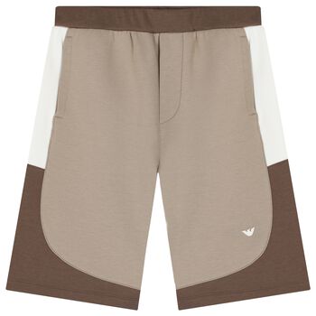 Boys Beige & White Logo Shorts