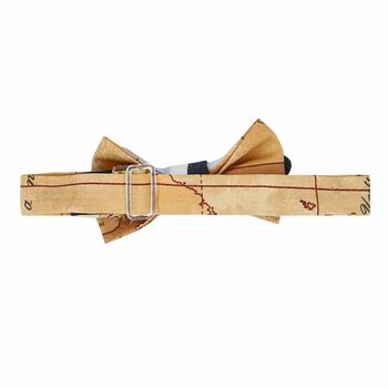 Younger Boys Blue, White & Beige Geo Map Bow Tie