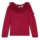 Girls Red Tulle Long Sleeve Top, 1, hi-res