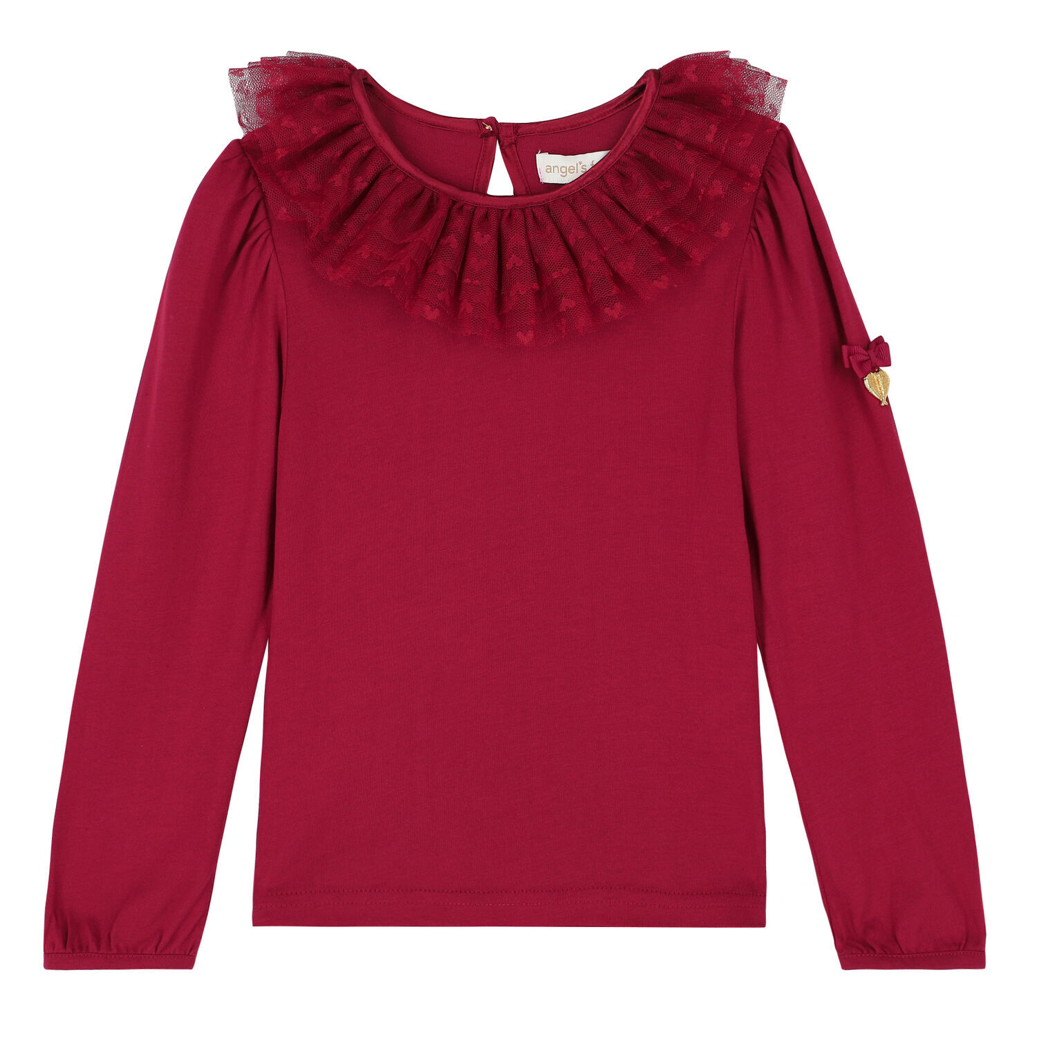 Girls Red Tulle Long Sleeve Top, 1, hi-res image number null