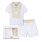Baby Boys White & Beige Knitted Shorts Set, 1, hi-res