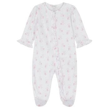 Baby Girls White & Pink Teddy Bear Babygrow
