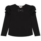 Girls Black Bow Aubrey Long Sleeve Top, 1, hi-res