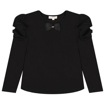 Girls Black Bow Aubrey Long Sleeve Top
