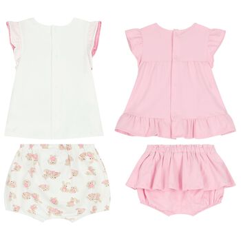 Baby Girls Pink & Ivory 4 Piece Short Set