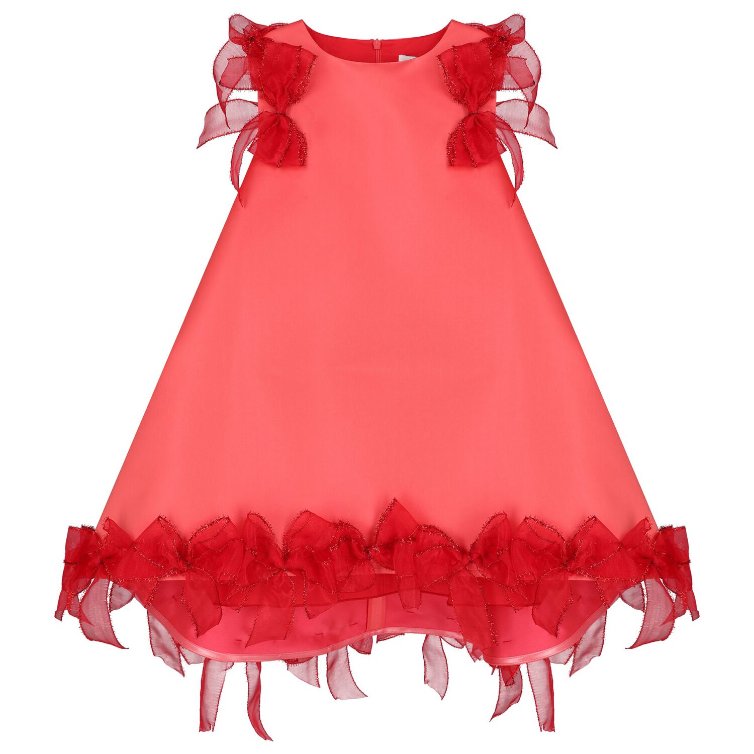 Girls Red Bow Flared Dress, 1, hi-res