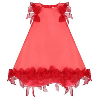 Girls Red Bow Flared Dress